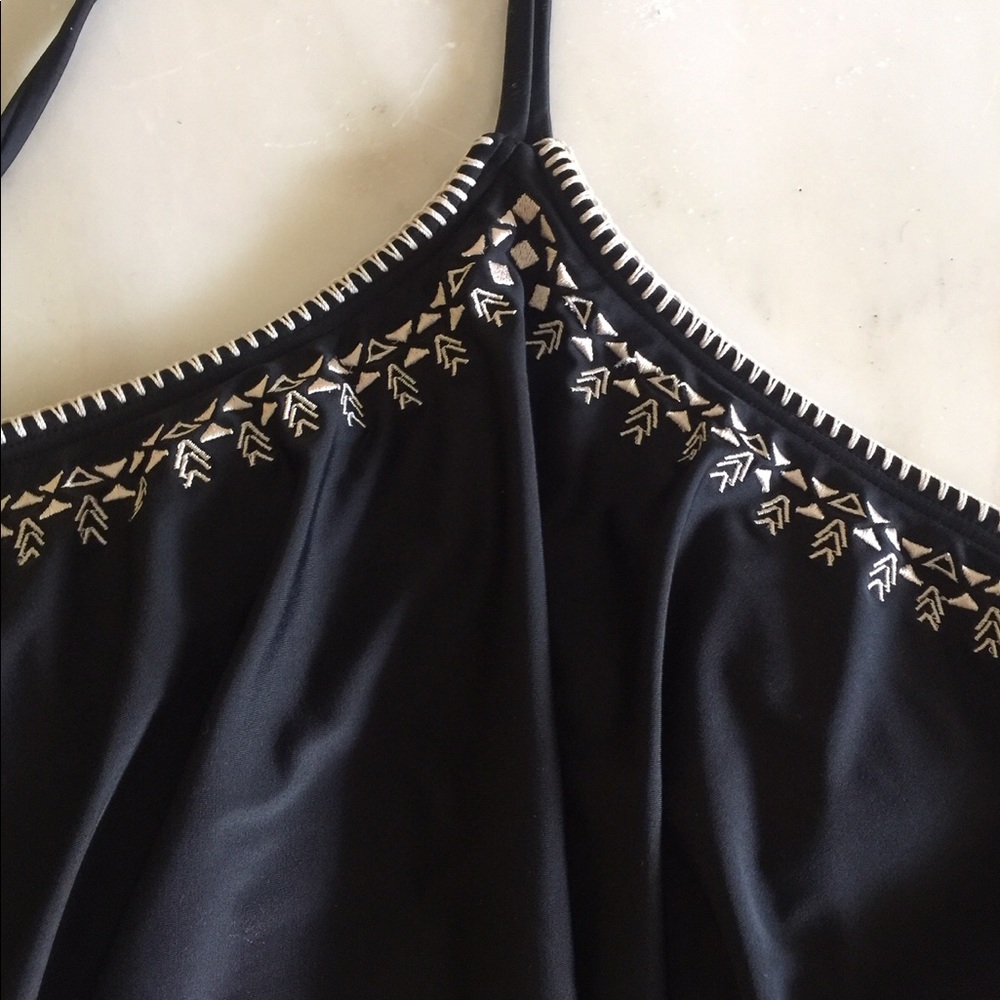 SO HERITAGE SWIMSUIT TOP CROCHET TRIM BLACK HALTER - Picture 5 of 8